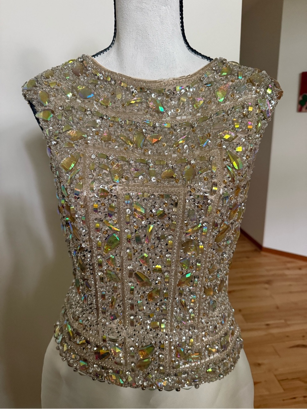 Terani Couture Beaded Champagne and Ivory Midi Dress - Picture 8 of 13